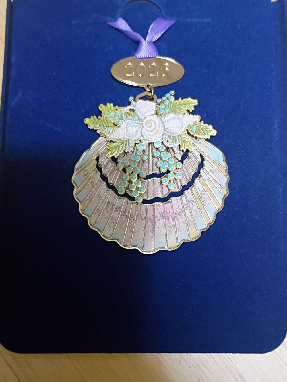 2026 Shell and Floral Enamel Ornament  in Purple and Gold